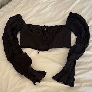 HYFVE Black Puff Sleeve Crop Top
